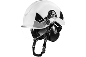 VEVOR Casco di Sicurezza in ABS Omologato ANSI/ISEA Z89.1 con Visiera e Cuffie Antirumore, Casco Protettivo da Lavoro Costruzione, per Edilizia Industriale, Bianco