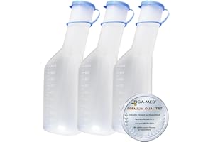 Tiga-Med 3x Urinflasche 1 Liter / 1000ml, für Männer, 3er Set, Urinflaschen aus stablilem PP-Material, Urinente mit Deckel und Graduierung