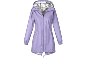 CSKJ Regenjacke Damen Wasserdicht Atmungsaktiv Softshelljacke Lang Übergangsjacke Einfarbige Outdoor Regenmantel mit Kapuze Funktionsjacke Leichte Gefüttert Windbreaker Große Größen Regenparka S-5XL