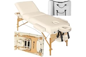 TecTake Table de Massage Pliante, Rembourrage 7,5 cm, Table esthetique avec Repose Bras et Appui tête Ergonomique, Housse de Transport Incluse - Beige