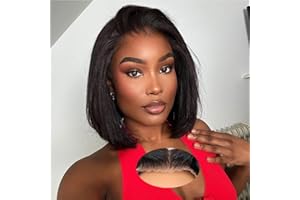 DAFIOBA Perruque Bresilienne Cheveux Humain 5x5 Bob Straight Perruque Femme Naturelle Sans Colle Cheveux Wear and Go Glueless Bob Wig Human Hair Pre Plucked Pre Cut HD Lace Bob glueless Wig 10 Pouces