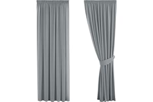H.Versailtex 2 Pieces Blackout Pencil Pleat Curtains Draperies Room Darkening Thermal Insulated Energy Saving Drapes for Living Room with Two Free Tiebacks - Frost Grey, 66" Width x 54" Drop