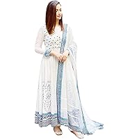 AESTHETIC PARADIGM Women's Soft Rayon Printed White Color Anarkali Kurti with Dupatta Without Palazzo