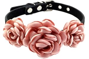 KRUIHAN Obroża dla psa z kwiatem, regulowana obroża dla psa i kota z metalowym zapięciem wtykowym, przebranie kotów i psów na święta Bożego Narodzenia, różowa-M