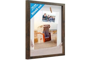 PHOTOLINI 3D cornice 30x40 cm rovere scuro, profonda con vetro e passe-partout, cornice per oggetti fino a 1,5 cm di profondità, legno MDF - perfetta per il fai da te e come regalo