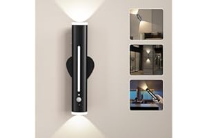Hapfish Motion Sensor Rechargeable Wall Lights Indoor, 3000mAh Battery Operated Wall Sconces Lights, Metal Magnetic Wireless Rotatable, Stick on LED Night Lamp for Outdoor Bedroom Porch Bathroom