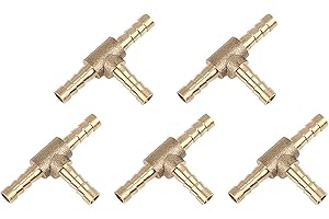 X Autohaux Lot de 5 raccords T cannelés en laiton pour tuyau d’air, eau, huile - 5 mm