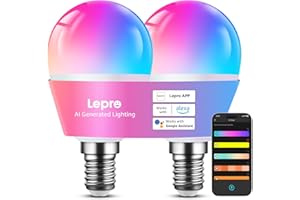 Lepro BP1 AI Bombilla LED E14, G45 Bombilla Inteligente Alexa RGB+CCT Regulable 4.9W 470LM, Diseñador de Iluminación AI Personalizado Wi-Fi Control de Voz y Sync de Música, Funciona con Google, 2Pcs