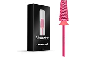 MelodySusie Professional 5 in 1 Nail Drill Bits, 3/32'' Carbide Tungsten Multi-function Bits, Suitable for Manicure Pedicure Cuticle Gel Polishing, Technicians Bits, Pink Blossom, Series Bit-M