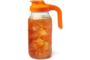 County Line Kitchen Glass Mason Jar Pitcher with Lid - Wide Mouth, 2 Quart (64 oz) - Heavy Duty, Leak Proof - Sun & Iced Tea Pitcher, Cold Brew Coffee, Breast Milk Storage - 2 Liters, Sunrise Orange