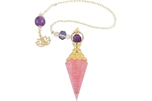 KYEYGWO Quartz Rose Pendule Divinatoire Radiesthésie en Pierre d'Énergie Résine, Reiki Prisme Hexagonal Pointé Protection Pendentif Perle Ronde avec Chaîne 11.2"