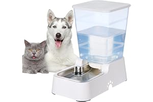 ONEFOLL Distributeur automatique d'eau par gravité pour chiens et chats avec bol en acier inoxydable 304 de grande capacité 5,3 l