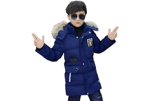 linboo Winterjacke Jungen Kinder Jacke mit Abnehmbare Fellkapuze Dicke Steppjacke Gefüttert Warme Parka Outdoor Winddicht Wintermantel