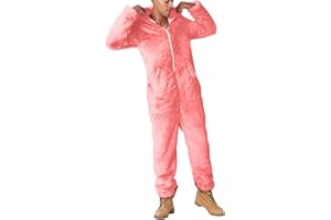 PVUCPOT Herren Paar Jumpsuit Kuschelig Lustig Lang Pyjama Winter Warm Plüsch Overall Schlafoverall Reißverschluss Teddy Fleece Einteiler Onesie Einteiler Onesie Schlafanzug