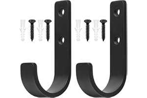QJKEJI 2 Pcs Gancho Pared de Garaje Resistentes, Gancho Bicicleta Pared, Ganchos para Colgadores de Garaje Negro, Soporte Ganchos en J para Herramientas de Jardín Eléctricas