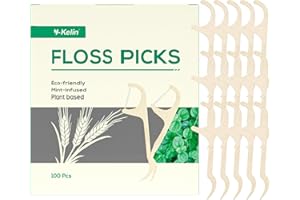 Y-Kelin Dental Floss Picks | Eco-Friendly Wheat Straw Floss Sticks | 100 Count Gentle on Gums | Plastic-Free, Compostable | Sustainable Oral Care for Adults & Kids | Vegan, Cruelty-Free