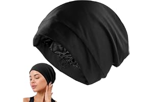 Silkmin Satinhätta, Justerbart Elastiskt Band Sömskydd av Siden | Bambufiber Hair Bonnet, lös sittande satin hårmössa, unisex för lockigt långt hår att bära på natten lämplig