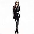 W.Z.H.H.H Catsiut Womes 2-Way Zip Leather Catsuit Clubwear Latex Cat Women with Gloves Fantasy Costume Jumpsuit (Colour: Black, Size: XL)