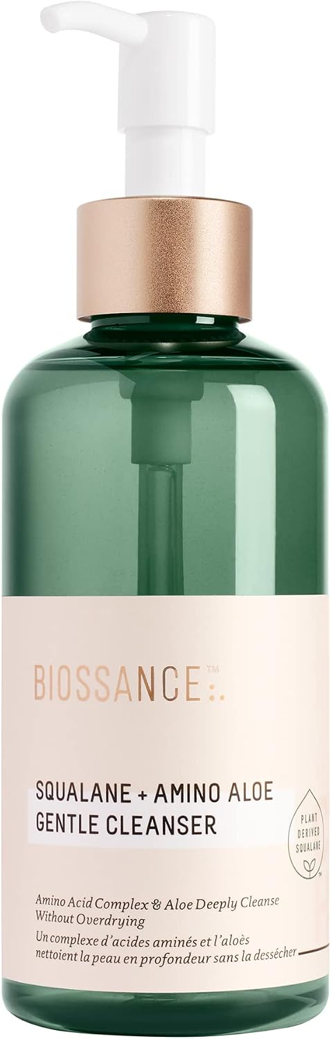 BIOSSANCE Squalane + Amino Aloe Gentle Face Wash 200ml– Foaming Facial Cleanser Gel – Hydrating for All Skin Types – Removes Makeup & Deeply Cleans Pores with Moringa Extract – Soothes with Aloe Vera
