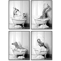 Dazzlewall divertente bagno arte della parete cane toilette foto, umoristico poster animale per l'arredamento del bagno 30×40 cm senza cornice, regalo amante degli animali domestici