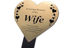 OriginDesigned Wife Memorial Remembrance Plaque Stake, HEART SHAPE - Gold/Silver/Copper, Waterproof, Outdoor, Grave Marker, Tribute, Plant Marker Active Restock requests: 0 (Gold)