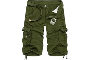 Buetory Men's Casual Cargo Hiking Shorts Elastic Waist Outdoor Comfy Workout Shorts Big&Tall Cotton Twill Summer Beach Shorts