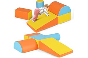 HOMFME Parcours Motricité Enfant avec Ensemble de 5 Blocs en Mousse, Jouets Éducatifs avec Remplissage en EPE, Modules de Motricité à Différentes Formes et Couleurs pour Enfants 3+ Ans (Jaune)