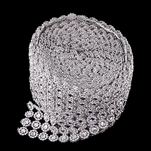 MagiDeal 10 Yards 6-reihig Blume Strasssteine selbstklebend Glitzersteine Kristalle Band Silber - 7