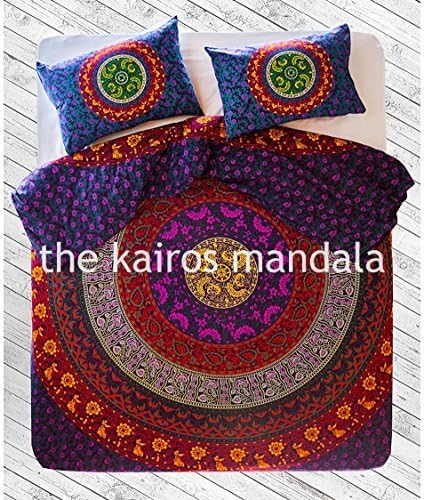 Manu Handmade, Mandala Double Duvet Cover, Bohemian Duvet Cover, Mandala Bedding Double, Twin Queen or King Size with Pillowcases (Double/ Queen Size) by The Kairos
