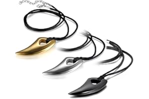 JewelryWe Męski naszyjnik z wisiorkiem w kształcie zębów wilka ze stali nierdzewnej z regulowanym sznurkiem