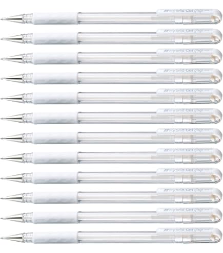 PENTEL Hybrid Gel Grip DX Penne Gel Metallizzate, Punta 1mm (Tratto 0,5mm), Inchiostro Resistente All'Acqua, Confezione Da 3 (Bianco, Oro, Argento)