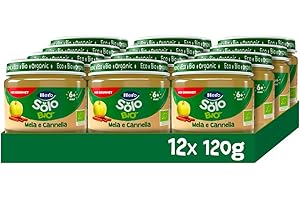 Hero Solo Bio - Omogeneizzato di Frutta Biologico per Neonati, Gusto Mela e Cannella, Senza sale e zuccheri aggiunti, 12 Vasetti da 120 g