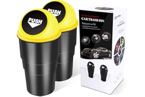 YIOVVOM Auto Mülleimer mit Deckel Universal Handy Abfalleimer für Getränkehalter in der Konsole Mini Mülleimer Auto Mülleimer für Auto Büro Zuhause Set of 2 (Yellow)