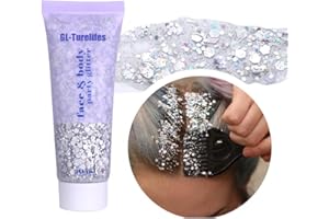 GL-TURELIFES Gel Glitter Chunky para Cuerpo y Festival - Cosmético para Cara, Cabello, Uñas - Maquillaje de Larga Duración con Lentejuelas de Sirena y Sombra de Ojos Líquida Brillante