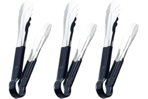 HINMAY Serving Tongs 9-Inch Metal Cooking Tongs with Soft Handle, Set of 3 (9 9 9 Inch, Black)