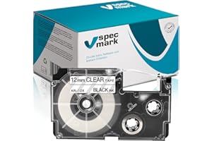 Specmark Nastro per Etichette XR-12X Set di Nastri per Stampanti di Etichette - Nastro Trasparente - Colore di Stampa Nero - Compatibile con la Maggior Parte Delle Stampanti Casio - 12 mm x 8 m