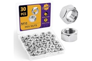 ZERDANS M10 Hex Nuts, 30Pcs Hardware (18-8) 304 Stainless Steel Metric Nuts Set, Assorted Hardware Sets for Bolt for Furniture, Automotive, Industry and Construction