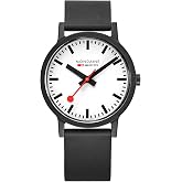 Mondaine - Essence MS1.41110.RB - Erkek Saati 41 mm - İstasyon Saati Siyah Siyah Kayış Geri D&ouml;n&uuml;ş&uuml;ml&uuml; Malzeme/Ham Maddelerden