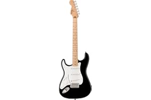 Squier by Fender Sonic Stratocaster Electric Guitar, Left-Handed, Maple Fingerboard, White Pickguard, Black, Comes with Free Virtual Lessons