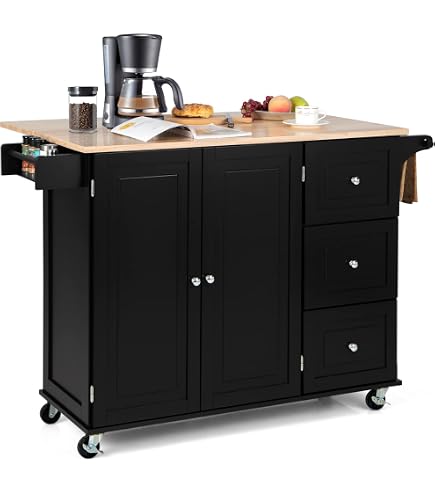 Chariot De Cuisine Mobile Avec Plan De Travail - Armoire, Tiroir, étagères à épices, 4 Roues - 82x50x92 Cm, Noir Ou Blanc - 11