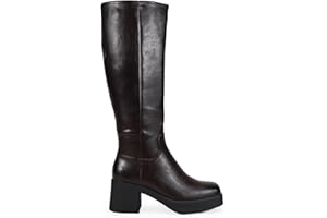 BOSANOVA Botas de caña Alta y Suela de tacón con Punta Cuadrada. Cierre con Cremallera Interior. Calzado para Mujer