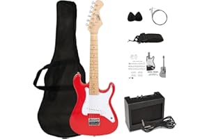 CB SKY 32 Inch Kids Electric Guitar Beginner Kit, Junior 1/4 Size Mini Electric Guitar for Children with 4W Amplifier, Beautiful Chritsmas Guitar Gifts (Red-bag)