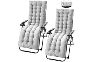 YOUR'S BATH 2Pcs Sun Lounger Cushions Pad with Head Cover and 6 Lines, Portable Garden Patio Thick Padded Bed Recliner Relaxer Chair Seat Cover for Travel Holiday Beach Indoor Outdoor (No chair) grey