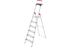 ‎HAILO Hailo L84 ComfortLine Alu-Sicherheits-Stehleiter - 6 XXL-Stufen belastbar bis 150 kg - Tiefe Standfläche & Haltegriff - Stehleiter mit Ablage - Aluleiter Made in Germany - Leiter rostfrei - Silber