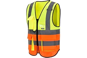 AYKRM 21 couleur Gilet di Sicurezza Antinfortunistici Alta Visibilità con tasche Giacca da lavoro riflettente ad alta visibilità Gilet riflettente con cerniera
