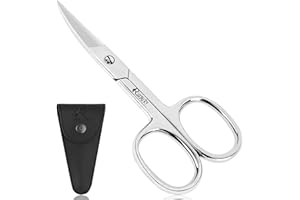Ruxbury Nail Scissors Curved Stainless Steel Cuticle Professional Nail Scissors for Women and Men toenail with Leather Pouch