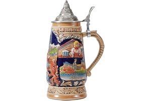 HAUCOZE Amoy-Art Boccale di Birra Tedeschi Germania Oktoberfest Vichingo Beer Stein Mug con Coperchio per Compleanno Regalo Uomini Padre Marito 1.0 Liter