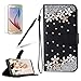 Produktbild Girlyard für Galaxy S4 Diamant Lederhülle, Bling Glitzer DIY Crystal Schutzhülle Luxus Premium PU Flip Case mit Lanyard Strap Standfunktion Kartenfach Magnetverschluss Etui für Samsung Galaxy S4 Weiß Blumen