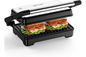 KITPRESENT OSTBA Tostapane Piastra, Piastra per Panini & Sandwich Maker, Piastre Antiaderenti XXL, 1500W, Temperatura Automatica, Indicatori Luminosi, Impugnatura Cool Touch, 2 Fette