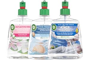 ‎AIR WICK Air Wick Active Fresh – Aeorosolfreier, automatischer Lufterfrischer – Probierpaket aus frischen-floralen Raumdüften – 3 x 228 ml Nachfüller